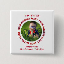 Kids Custom Photo Food Allergy Medical Alert Pinback Button