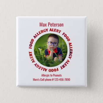 Kids Custom Photo Food Allergy Medical Alert Pinback Button by LilAllergyAdvocates at Zazzle