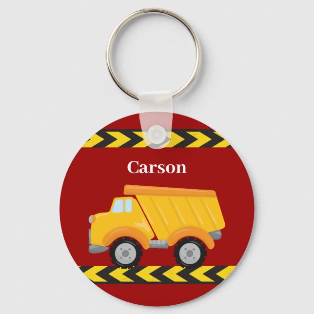 Kids Custom Red Dump Truck Boys Keychain (Back)