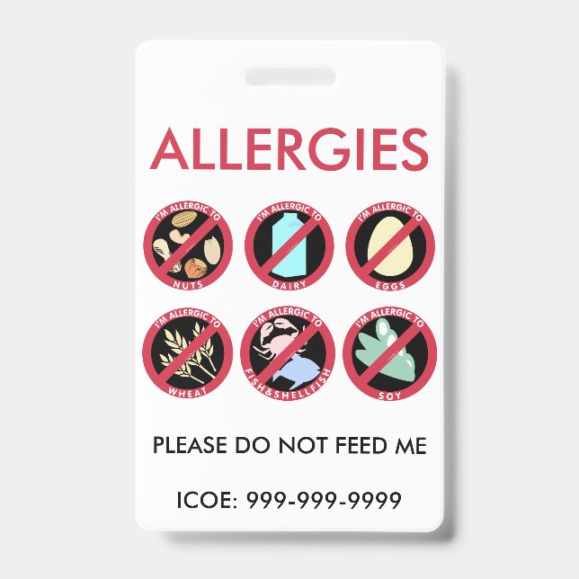 Kids Custom Top 8 Allergen Allergy Symbol Alert Badge (Front)