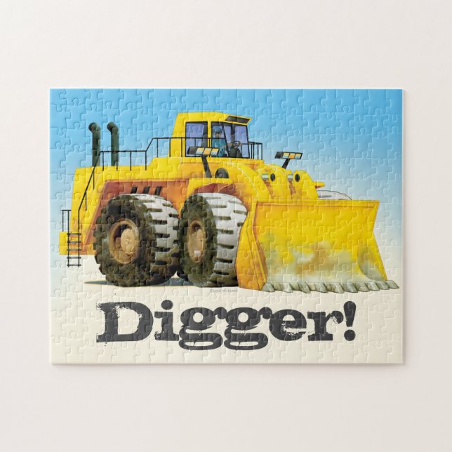 Kid's Custom Yellow Construction Digger Jigsaw Puzzle (Horizontal)