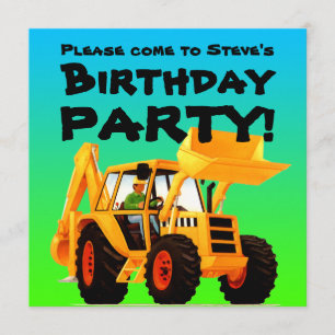 Kid's Custom Yellow Digger Construction Party Invitation