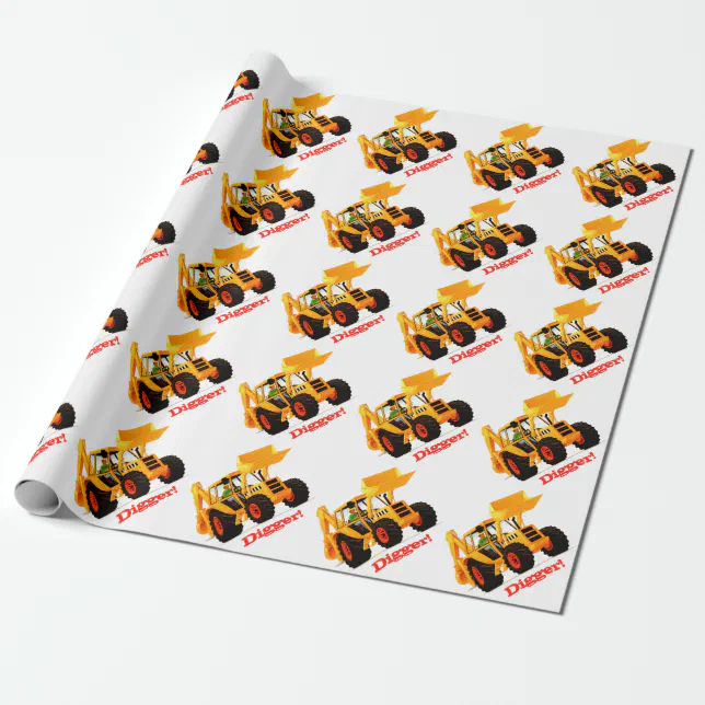 Kids Custom Yellow Digger Wrapping Paper Zazzle