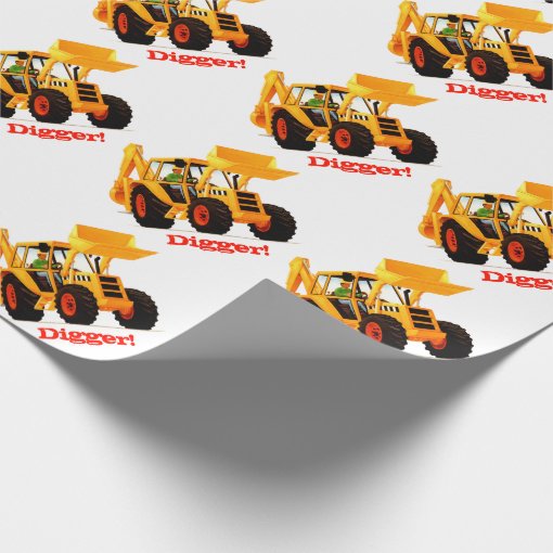 Kids Custom Yellow Digger Wrapping Paper Zazzle