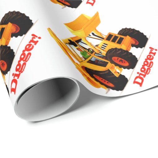 Kids Custom Yellow Digger Wrapping Paper Zazzle