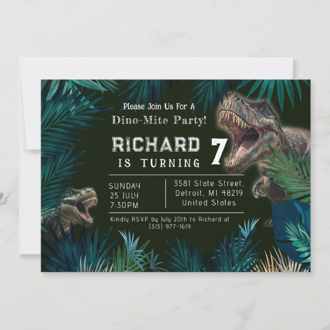 Kids Customizable Dinosaur Theme Birthday Invitation (Front)