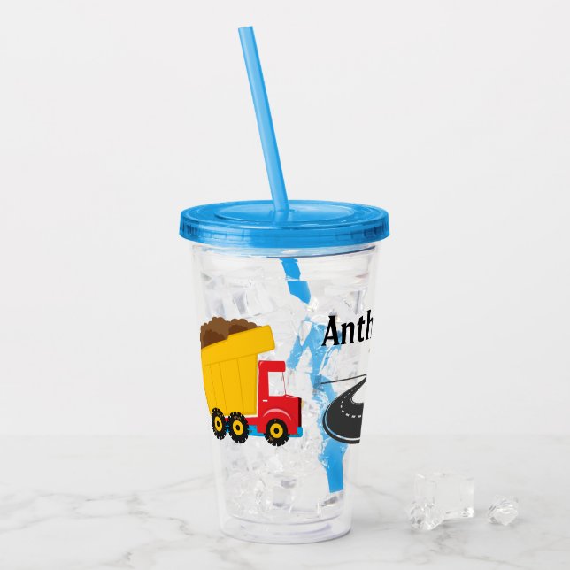 Kids Customize Construction Truck Acrylic Tumbler (Front Ice)