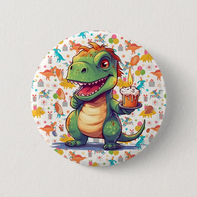 Kids Customized Dino Birthday  Button (Front)