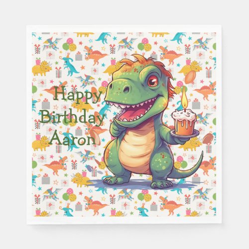 Kids Customized Dino Birthday  Napkins