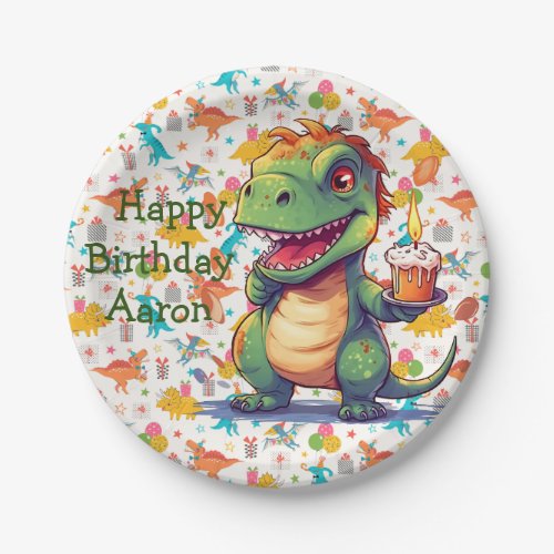 Kids Customized Dino Birthday  Paper Plates