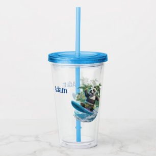 Kids Customized Surfing Panda Acrylic Tumbler