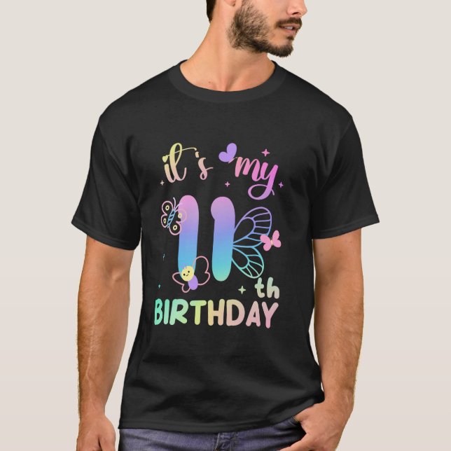 Kids Cute 11 Years Old Butterfly It s My 11th Birt T-Shirt (Front)