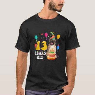 Kids Cute 13 Years Old Pug Dog 13th Birthday Party T-Shirt