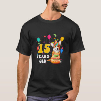 Kids Cute 15 Years Old Pug Dog 15th Birthday Party T-Shirt