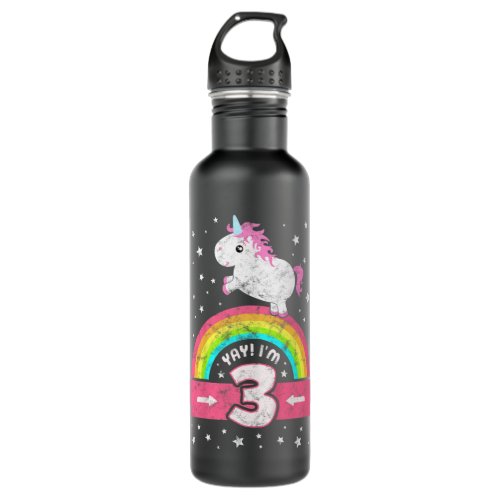 Kids Cute 3rd Birthday Girl Pink Unicorn Rainbow 3 Stainless Steel Water Bottle