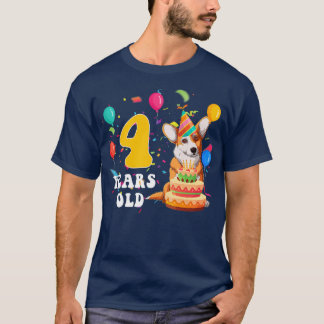 Kids Cute 4 Years Old Corgi Dog Lover 4th Birthday T-Shirt
