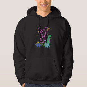 Kids Cute 7 Year Old Rock Dinosaurs Celebrate 7th Hoodie