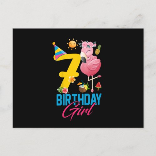 Kids Cute 7 Years Old Birthday Girl Flamingo 7th B Postcard