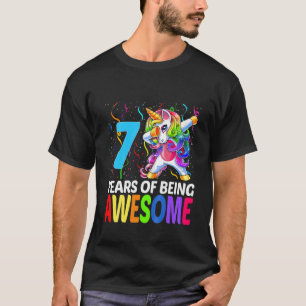 Kids Cute 7 Years Old Unicorn Dabbing 7Th Birthday T-Shirt