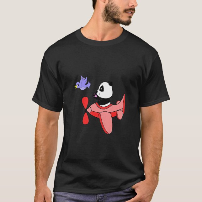 Kids Cute Airplane Flying Animal Panda Children Ki T-Shirt (Front)