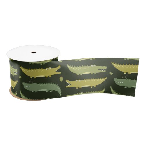 Kids Cute Alligators Crocodiles Talking Together Satin Ribbon