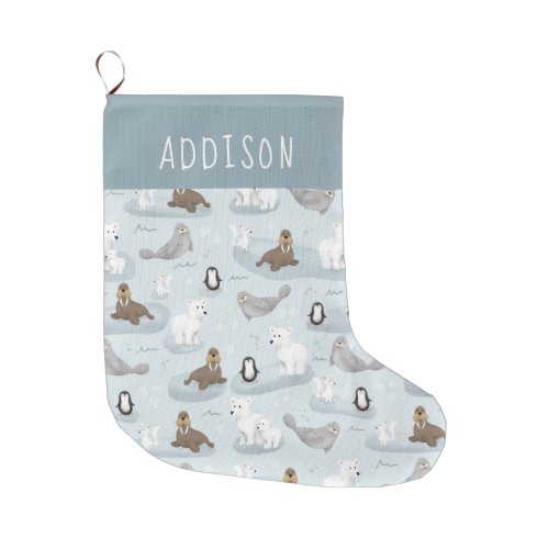 Kids Cute and Modern Winter Polar Bear Pattern Large Christmas Stocking