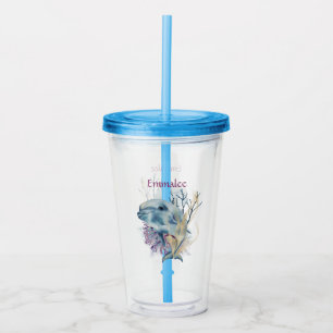 Kids Cute Animal Modern Monogram Dolphin Acrylic Tumbler
