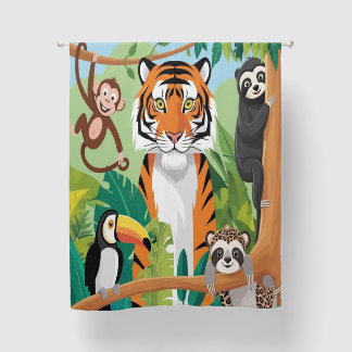 Kids Cute Animals Jungle Tiger Monkey Bird Blackout Curtains