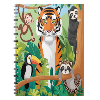 Kids Cute Animals Jungle Tiger Monkey Bird Notebook