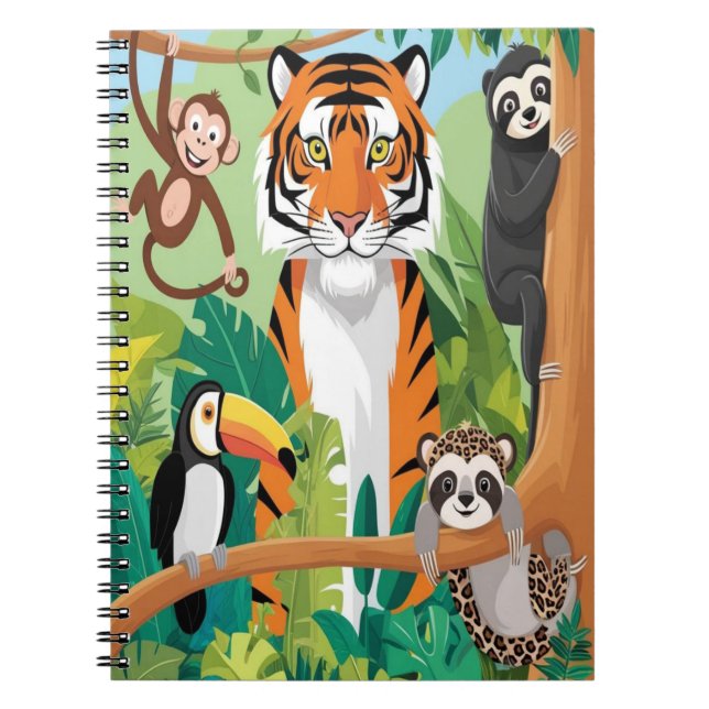 Kids Cute Animals Jungle Tiger Monkey Bird Notebook (Front)