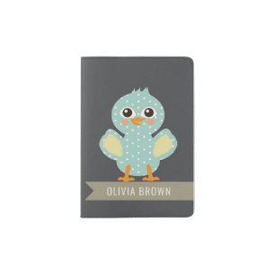 KIDS CUTE AQUA BLUE NAVY CHICK CHICKEN MONOGRAM PASSPORT HOLDER