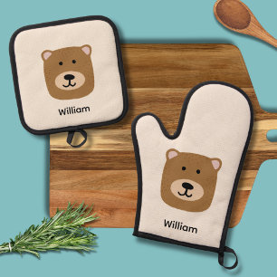 Kids Cute BearOven Mitt and Pot Holders Oven Mitt & Pot Holder Set