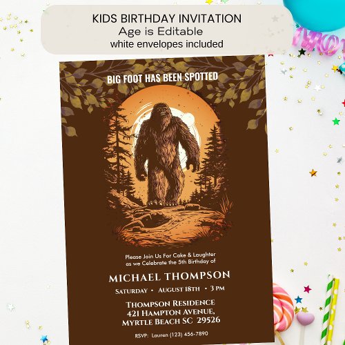 Kids Cute Big Foot Sasquatch Birthday Party  Invitation