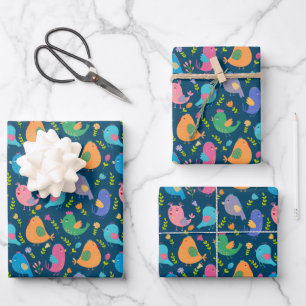 Kids Cute Birds Singing Colorful Bird Tweeting Wrapping Paper Sheets