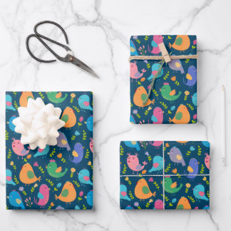 Kids Cute Birds Singing Colorful Bird Tweeting Wrapping Paper Sheets