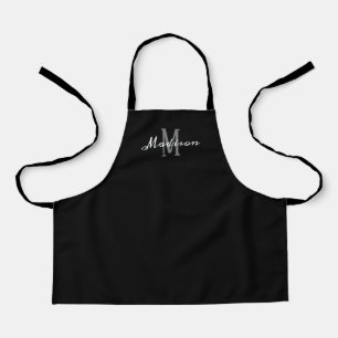 Kids Cute Black White Script Monogram Personalized Apron