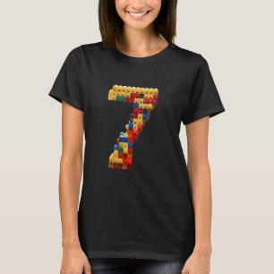 Kids Cute Block Building 7th Birthday 7 Years Old T-Shirt