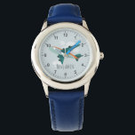Kids Cute Blue Airplane Boys Travel Watch<br><div class="desc">This cool and cute transport airplane design features a modern blue airplane with a background of sky and clouds,  and can be personalized with your boy's name. Perfect for an aeroplane and travel-loving kids first watch!</div>
