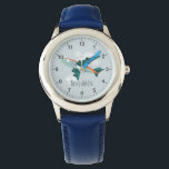 Kids Cute Blue Airplane Boys Travel Watch<br><div class="desc">This cool and cute transport airplane design features a modern blue airplane with a background of sky and clouds,  and can be personalized with your boy's name. Perfect for an aeroplane and travel-loving kids first watch!</div>