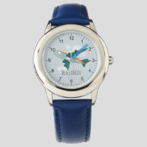 Kids Cute Blue Airplane Boys Travel Watch