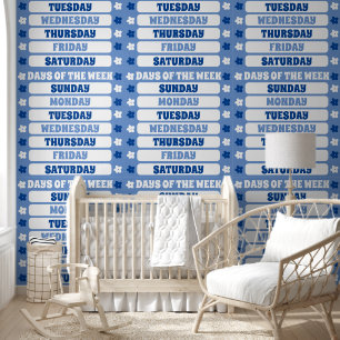 Kids Cute Blue Days Of The Week Learning Pattern Wallpaper