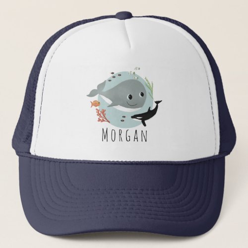 Kids Cute Blue Ocean Whale and Sea Fish Trucker Hat