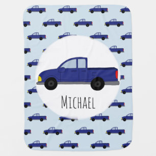 Kids Cute Blue Pickup Truck and Name Boys Baby Blanket