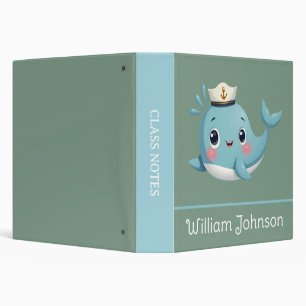 Kids Cute Blue Sea Whale School 3 Ring Binder