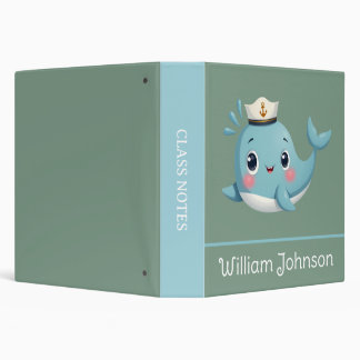 Kids Cute Blue Sea Whale School 3 Ring Binder