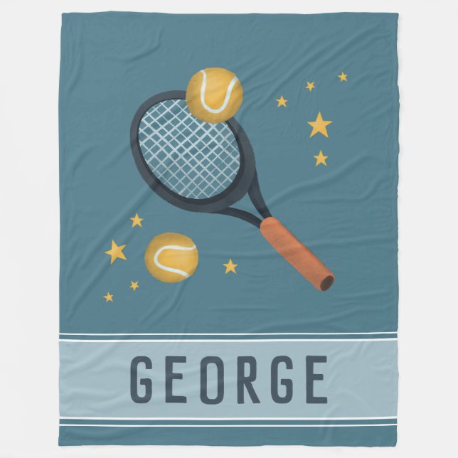 Kids Cute Blue Tennis Sports Boys Fleece Blanket (Front)