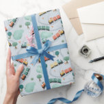 Kids Cute Blue Train Travel Pattern Boys Birthday Wrapping Paper<br><div class="desc">This cute and modern kids birthday wrapping paper features a colorful train pattern with greenery and tracks. Perfect for any travel lovers!</div>