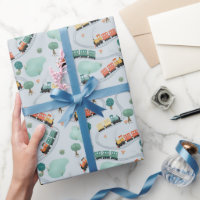 Kids Cute Blue Train Travel Pattern Boys Birthday