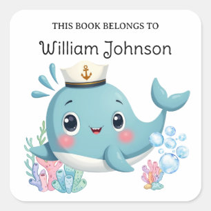 Kids Cute Blue Whale Library Bookplate