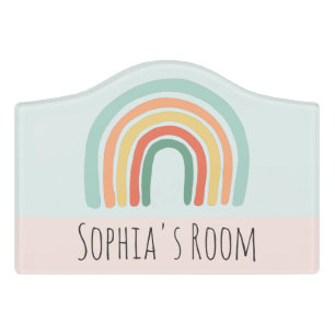 Kids Cute Boho Pink Rainbow Nursery Door Sign